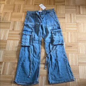 Zara Women's Blue Flare Cargo Jeans